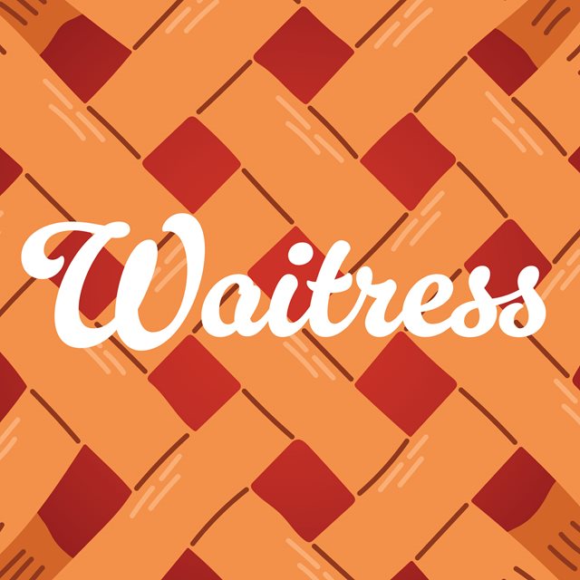 The title, "Waitress," written in white lettering in front of an apple pie grid pattern.