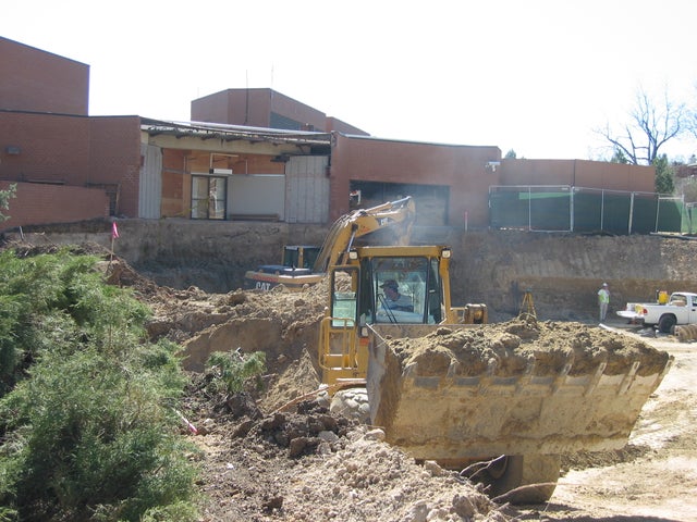 Construction during the Black Box Theatre expansion.
